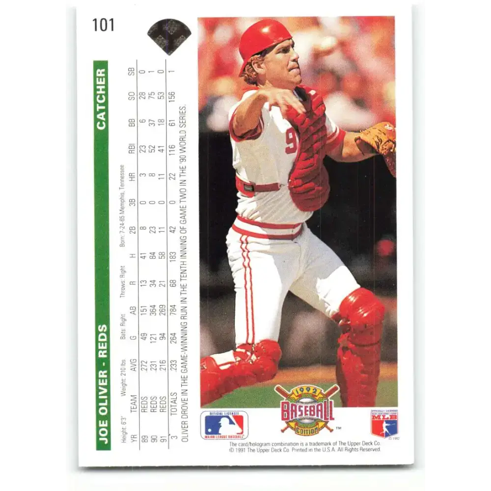 1992 Upper Deck #101 Joe Oliver NM-MT Cincinnati Reds Baseball Card - Baseball Card Single