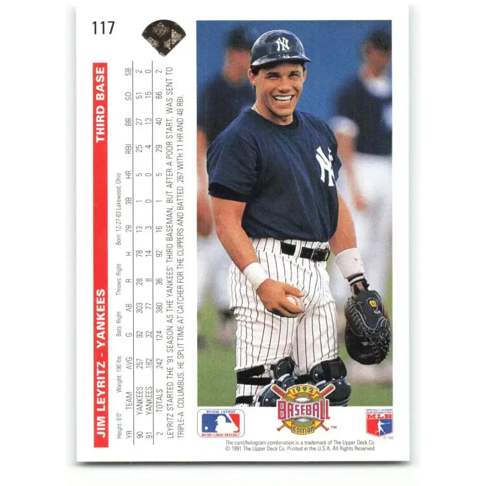 1992 Upper Deck #117 Jim Leyritz NM-MT New York Yankees Baseball Card - Baseball Card Single