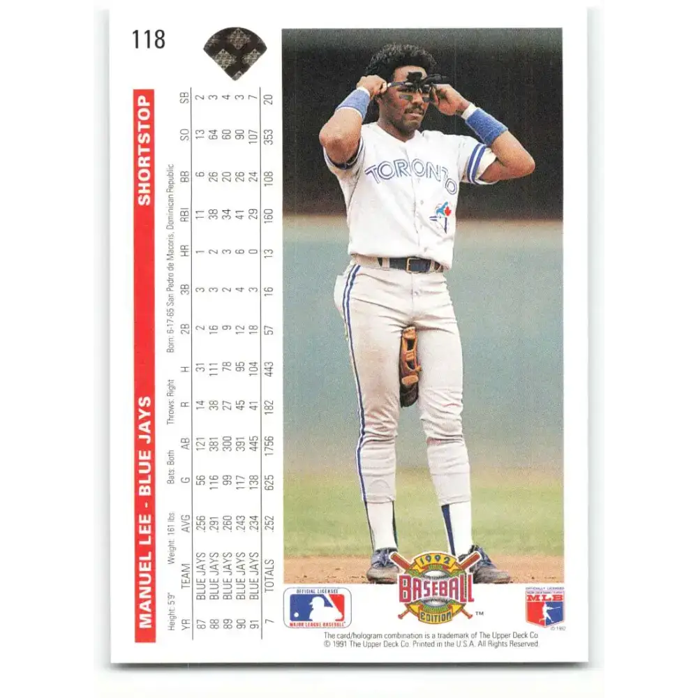 1992 Upper Deck #118 Manuel Lee NM-MT Toronto Blue Jays Baseball Card - Baseball Card Single