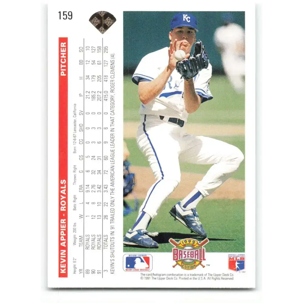 1992 Upper Deck #159 Kevin Appier NM-MT Kansas City Royals Baseball Card - Baseball Card Single