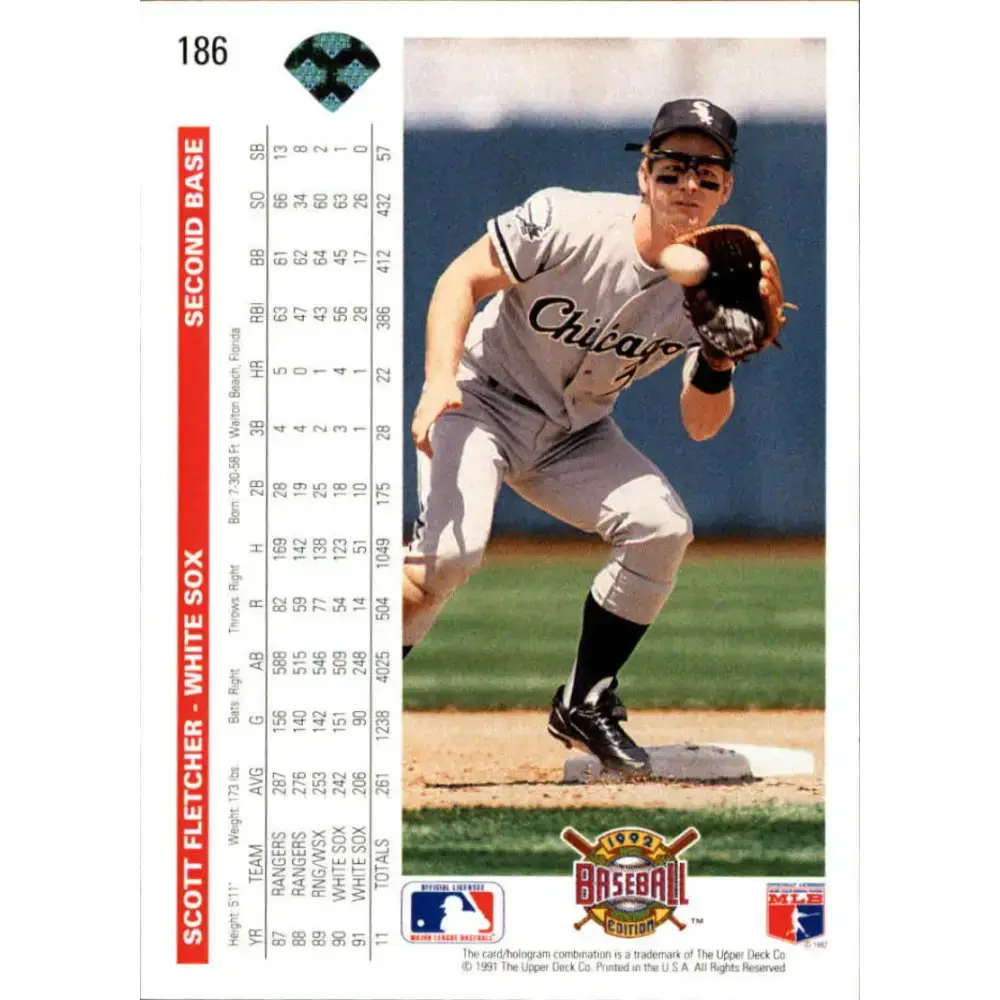 1992 Upper Deck #186 Scott Fletcher NM-MT Chicago White Sox Baseball Card - Baseball Card Single
