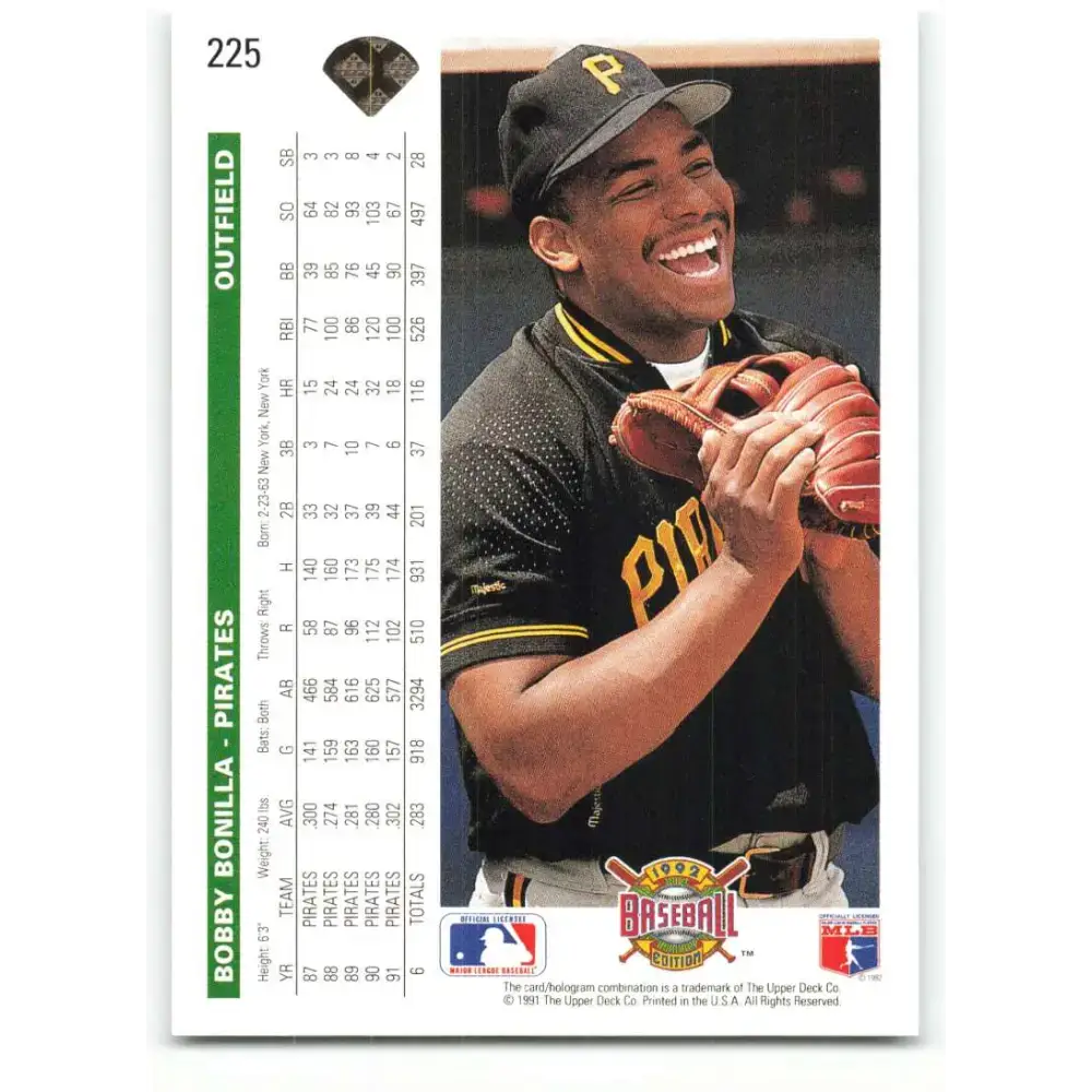 1992 Upper Deck #225 Bobby Bonilla NM-MT Pittsburgh Pirates Baseball Card - Baseball Card Single