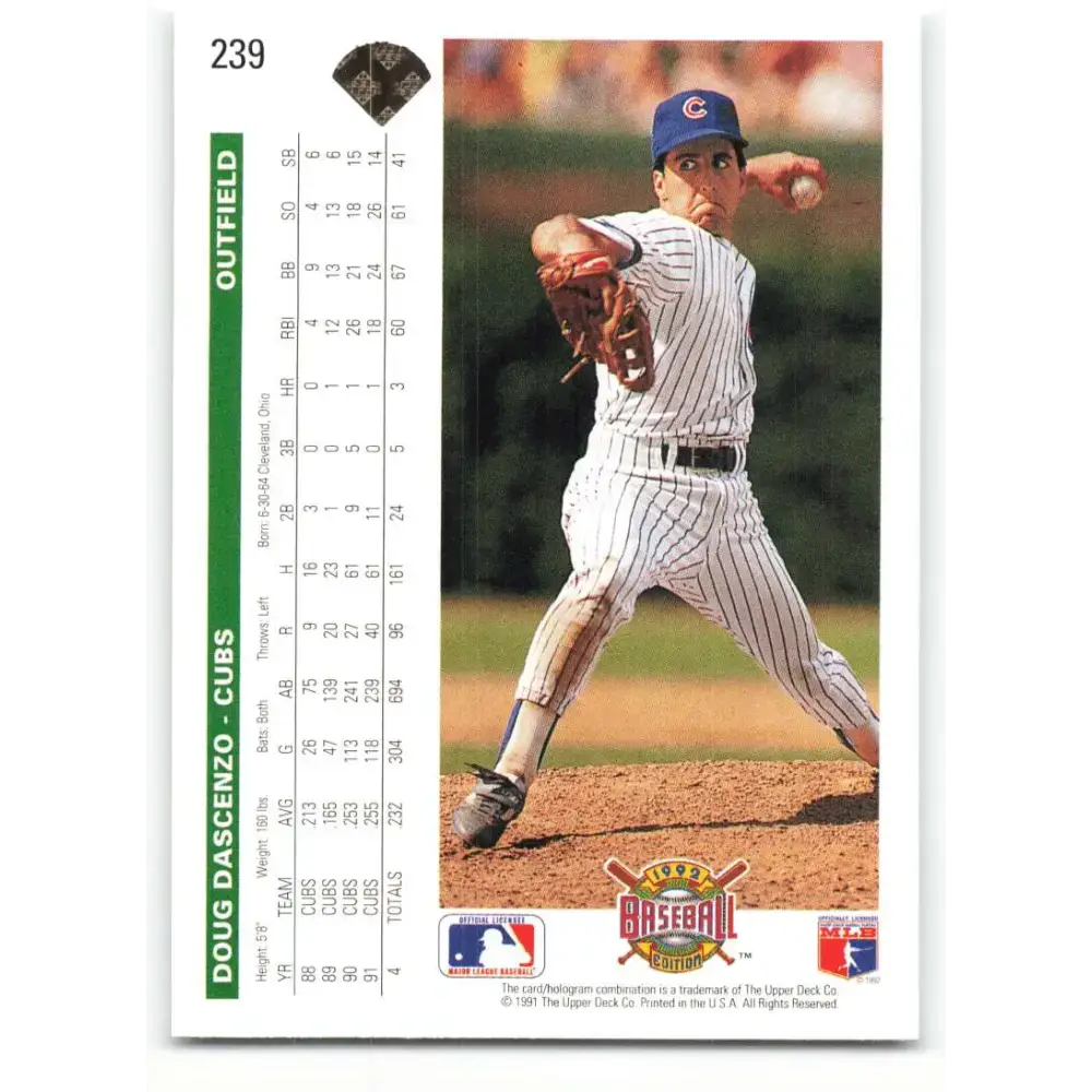 1992 Upper Deck #239 Doug Dascenzo NM-MT Chicago Cubs Baseball Card - Baseball Card Single