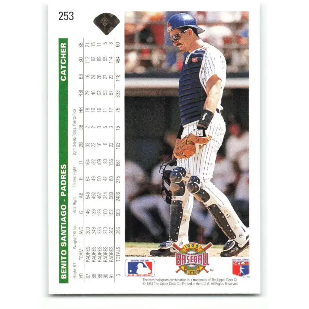 1992 Upper Deck #253 Benito Santiago NM-MT San Diego Padres Baseball Card - Baseball Card Single