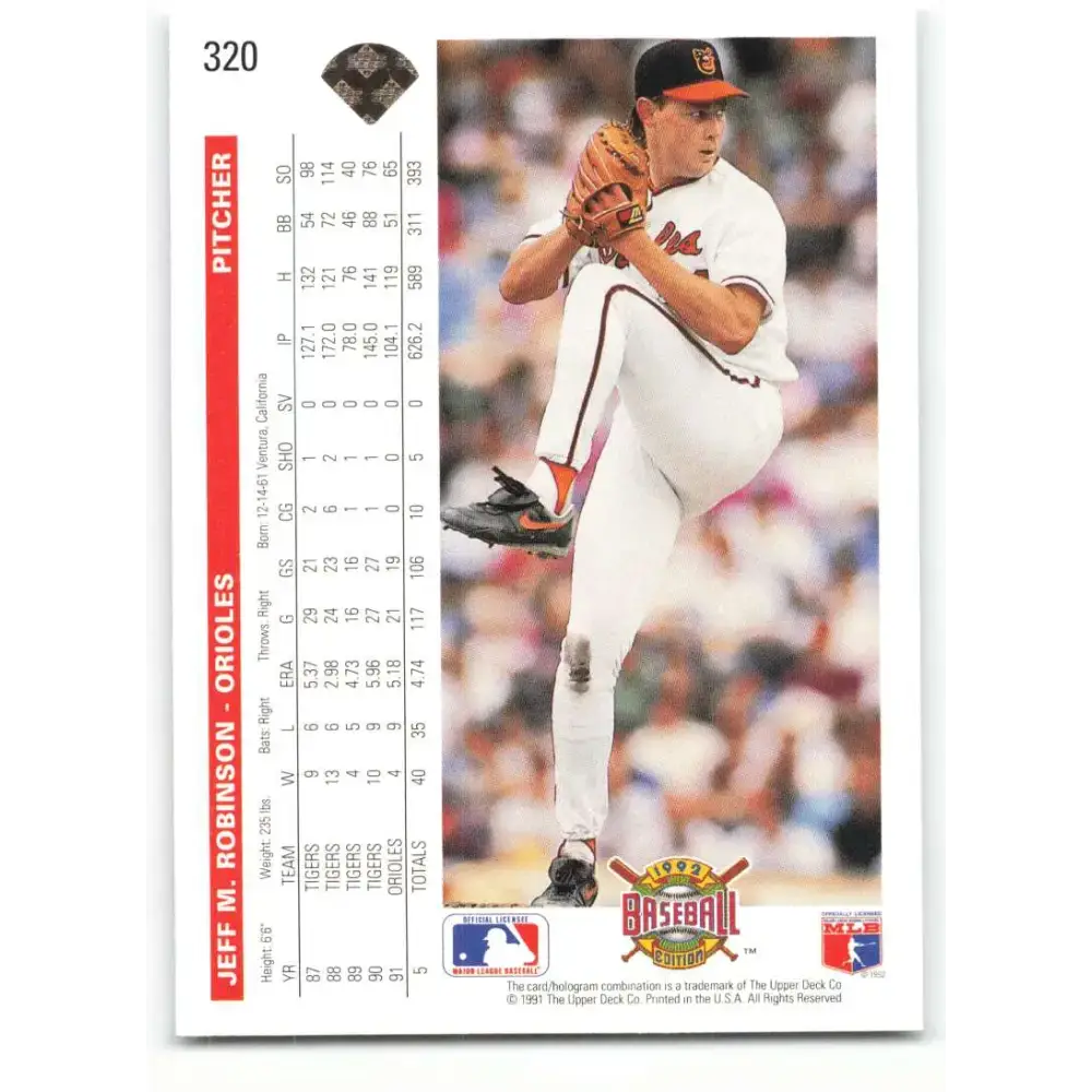 1992 Upper Deck #320 Jeff Robinson NM-MT Baltimore Orioles Baseball Card - Baseball Card Single