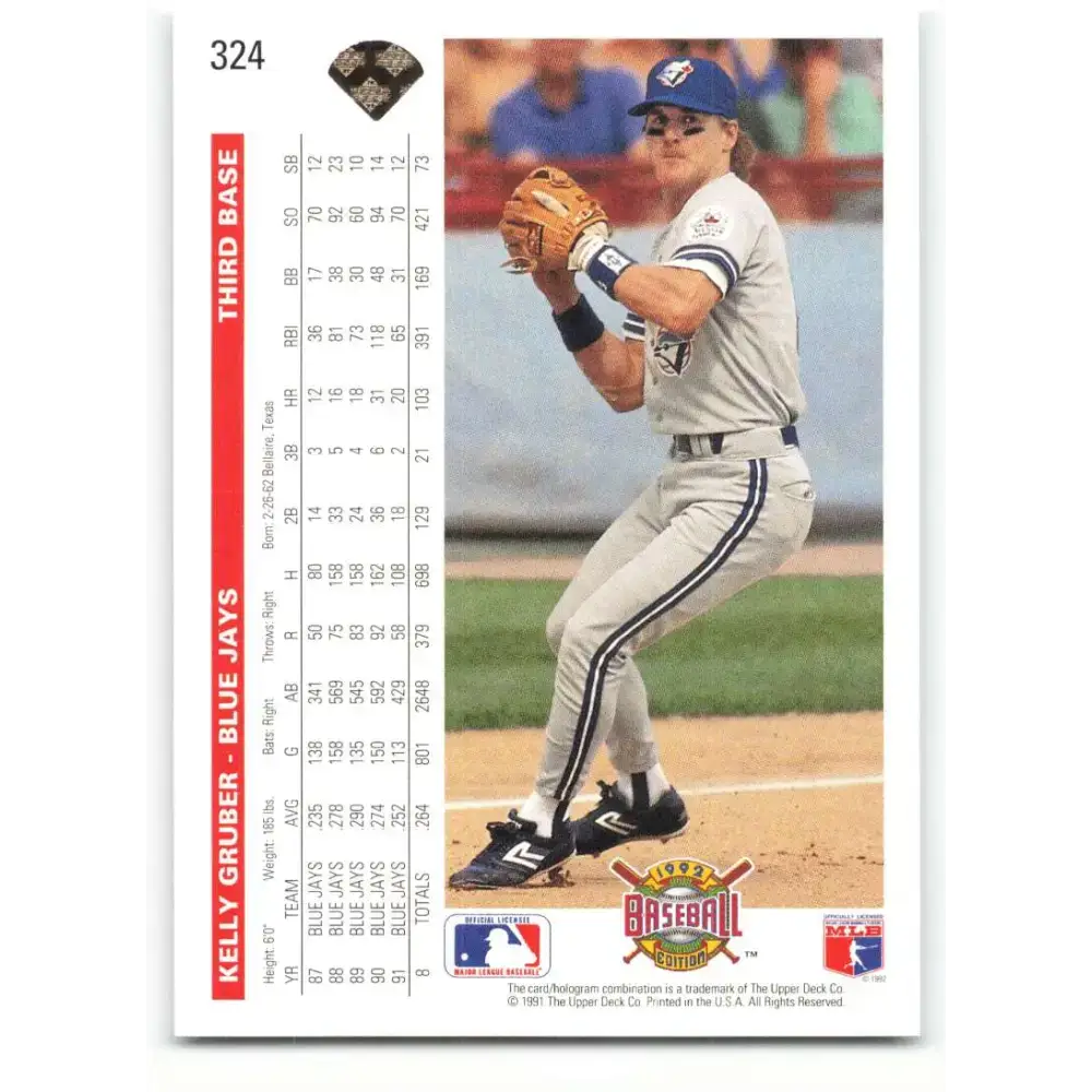 1992 Upper Deck #324 Kelly Gruber NM-MT Toronto Blue Jays Baseball Card - Baseball Card Single