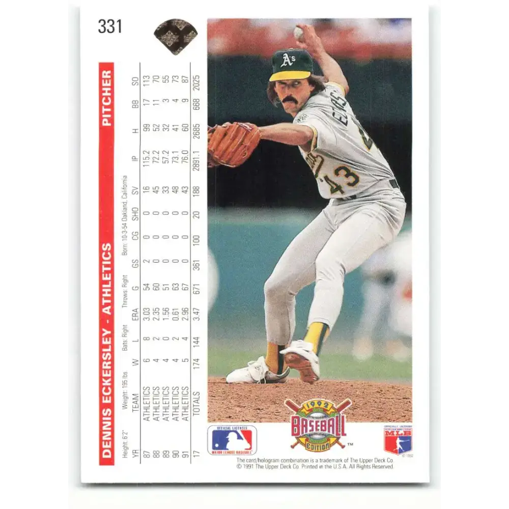 1992 Upper Deck #331 Dennis Eckersley NM-MT Oakland Athletics Baseball Card - Baseball Card Single