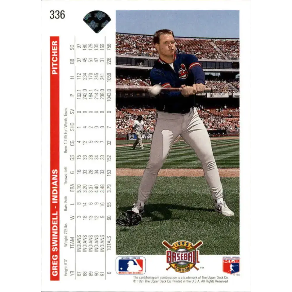 1992 Upper Deck #336 Greg Swindell NM-MT Cleveland Indians Baseball Card - Baseball Card Single