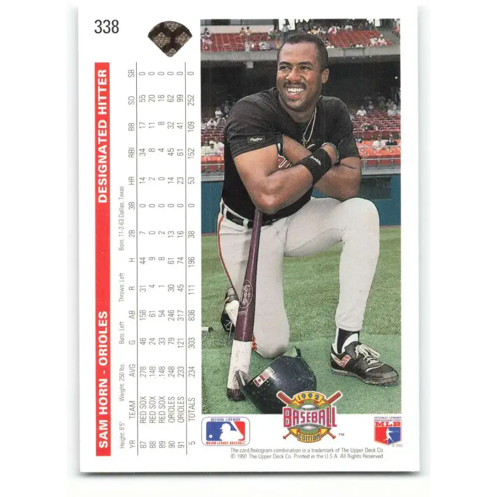 1992 Upper Deck #338 Sam Horn NM-MT Baltimore Orioles Baseball Card - Baseball Card Single