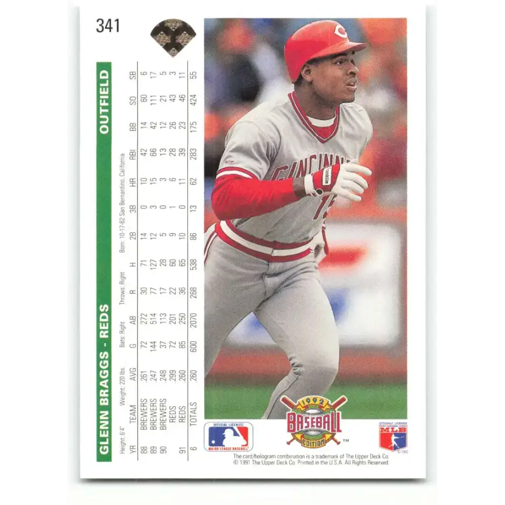 1992 Upper Deck #341 Glenn Braggs NM-MT Cincinnati Reds Baseball Card - Baseball Card Single