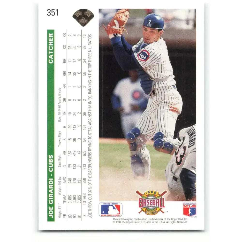 1992 Upper Deck #351 Joe Girardi NM-MT Chicago Cubs Baseball Card - Baseball Card Single