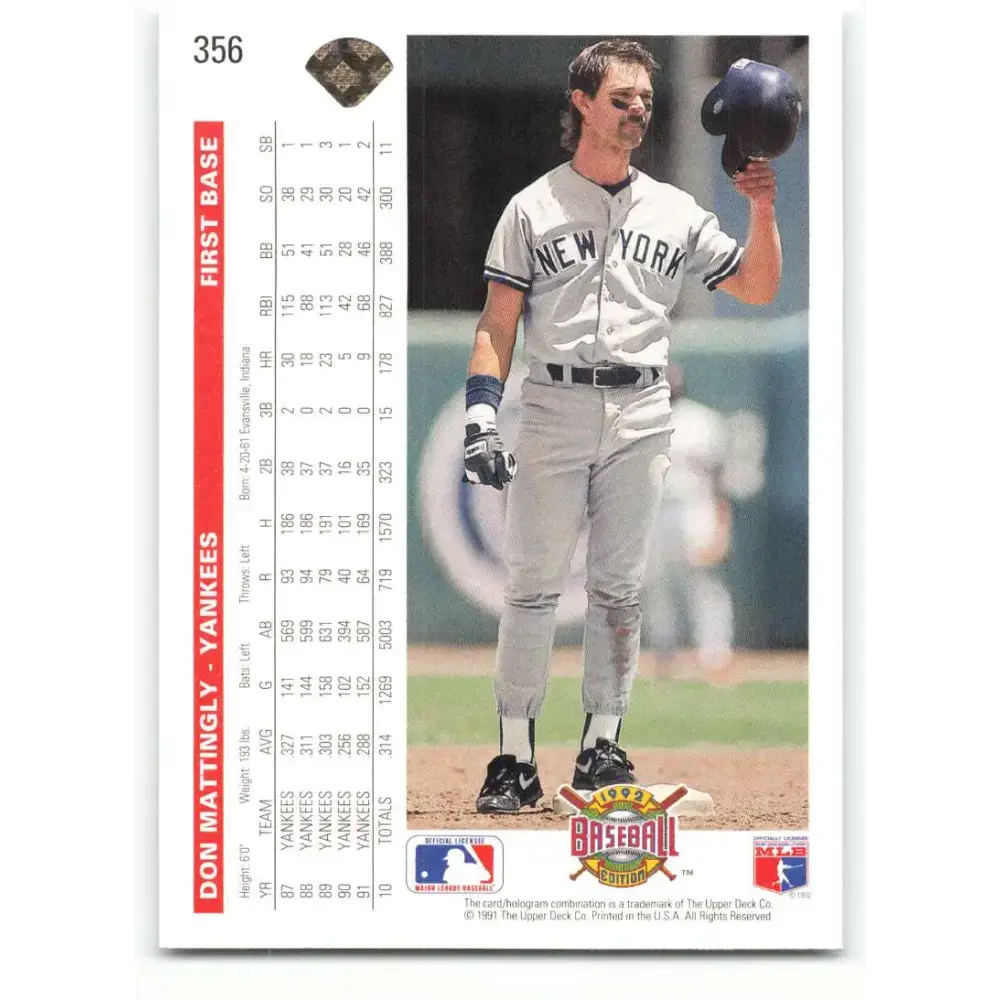 1992 Upper Deck #356 Don Mattingly NM-MT New York Yankees Baseball Card - Baseball Card Single