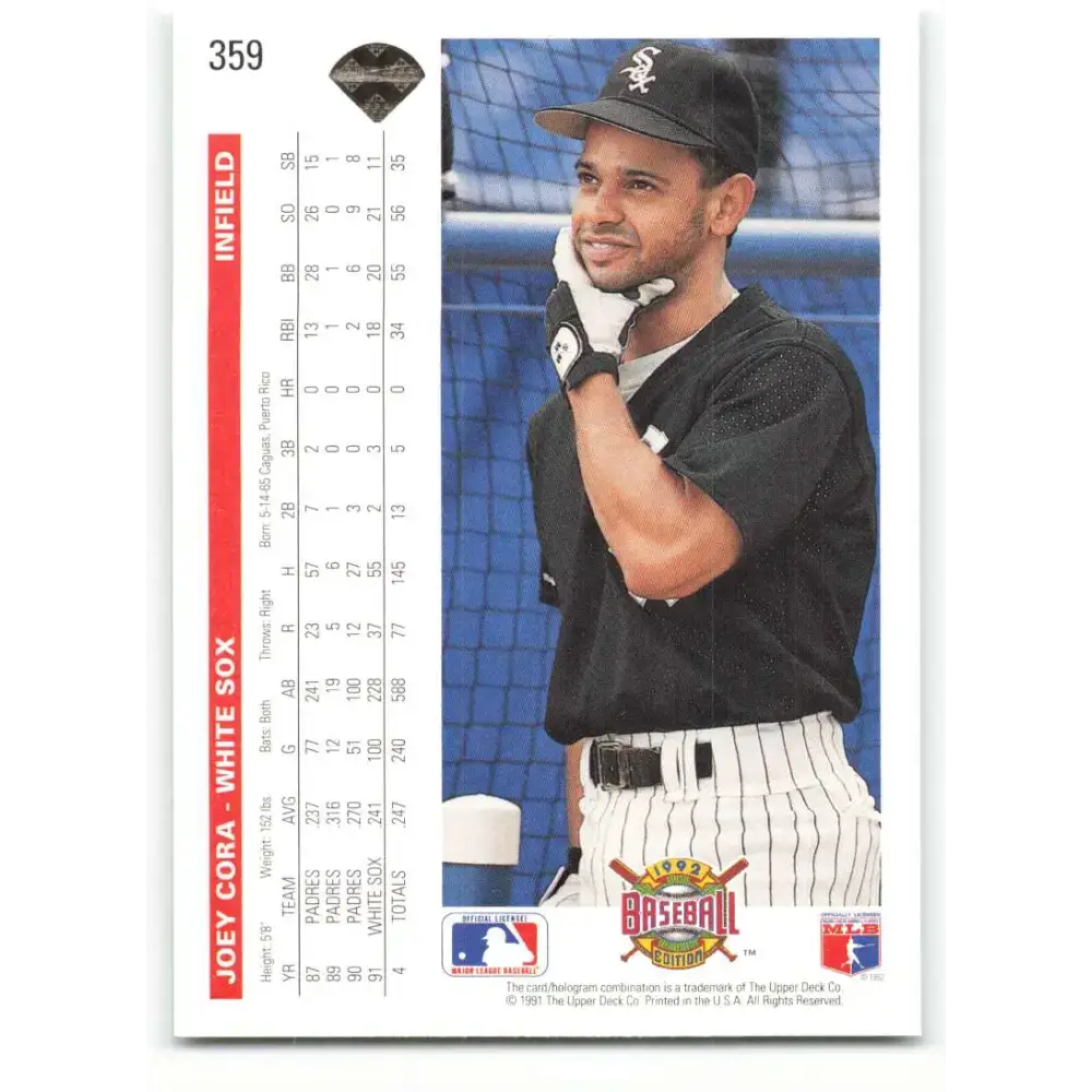 1992 Upper Deck #359 Joey Cora NM-MT Chicago White Sox Baseball Card - Baseball Card Single