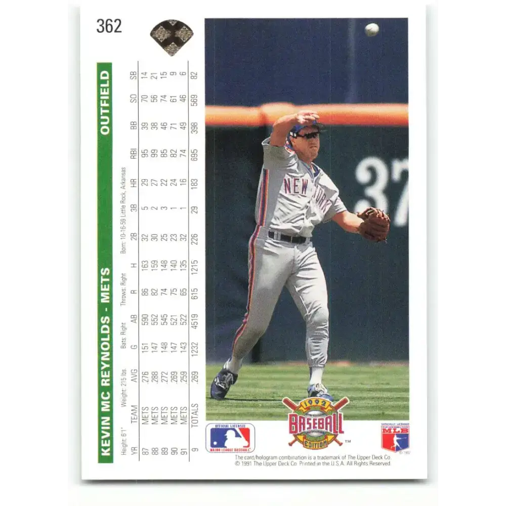 1992 Upper Deck #362 Kevin McReynolds NM-MT New York Mets Baseball Card - Baseball Card Single