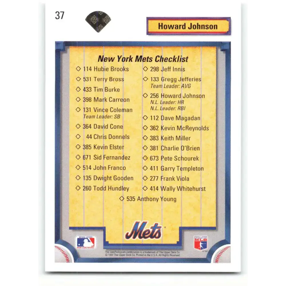 1992 Upper Deck #37 Howard Johnson TC NM-MT New York Mets Baseball Card - Baseball Card Single