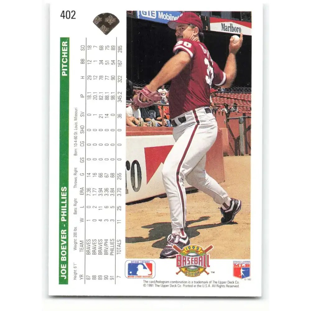 1992 Upper Deck #402 Joe Boever NM-MT Philadelphia Phillies Baseball Card - Baseball Card Single