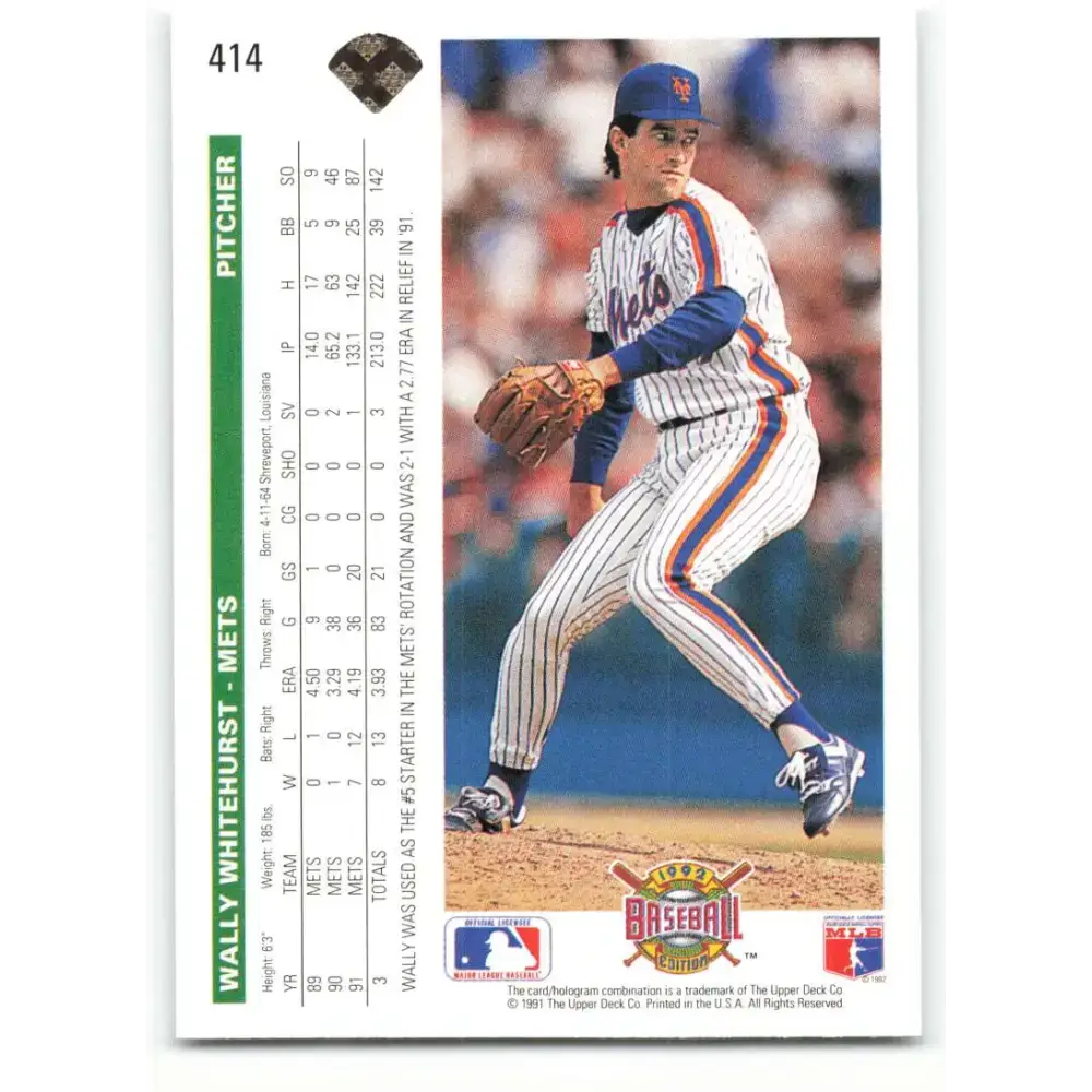 1992 Upper Deck #414 Wally Whitehurst NM-MT New York Mets Baseball Card - Baseball Card Single