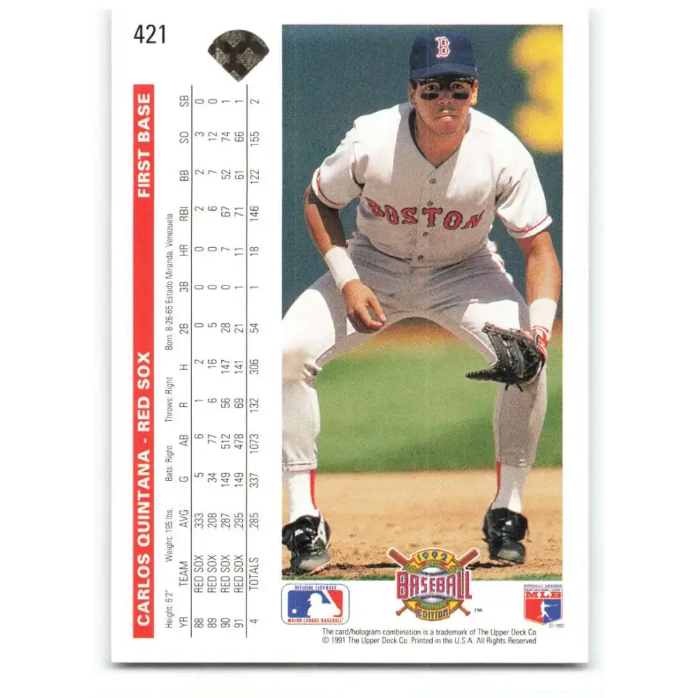 1992 Upper Deck #421 Carlos Quintana NM-MT Boston Red Sox Baseball Card - Baseball Card Single