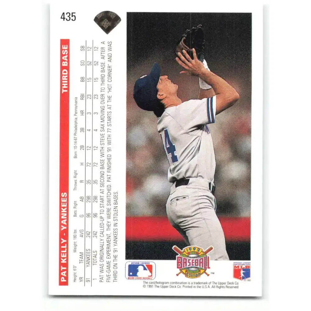 1992 Upper Deck #435 Pat Kelly NM-MT New York Yankees Baseball Card - Baseball Card Single