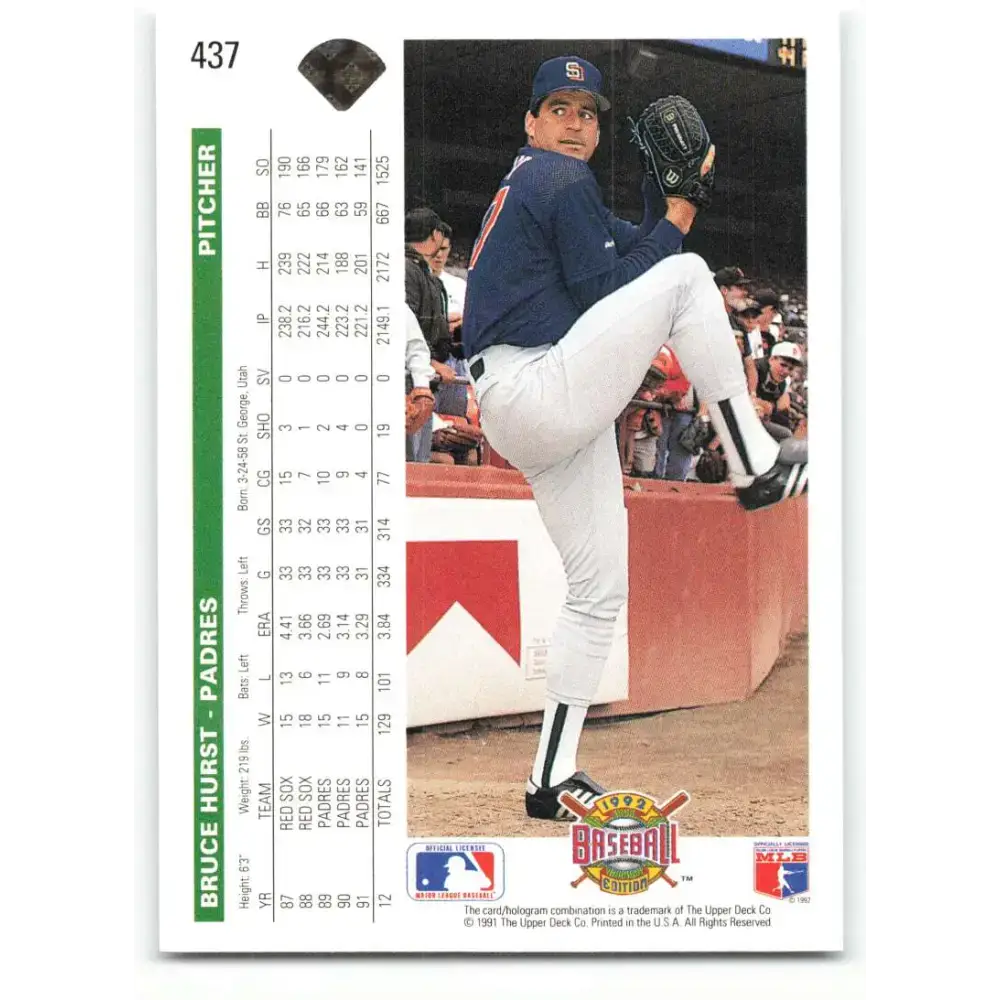 1992 Upper Deck #437 Bruce Hurst NM-MT San Diego Padres Baseball Card - Baseball Card Single