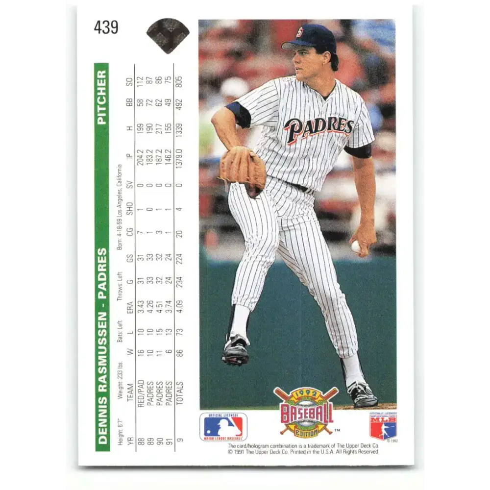 1992 Upper Deck #439 Dennis Rasmussen NM-MT San Diego Padres Baseball Card - Baseball Card Single
