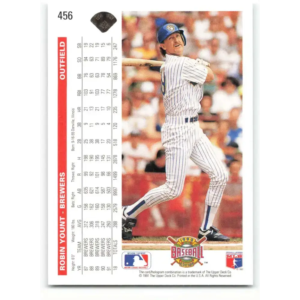 1992 Upper Deck #456 Robin Yount NM-MT Milwaukee Brewers Baseball Card - Baseball Card Single