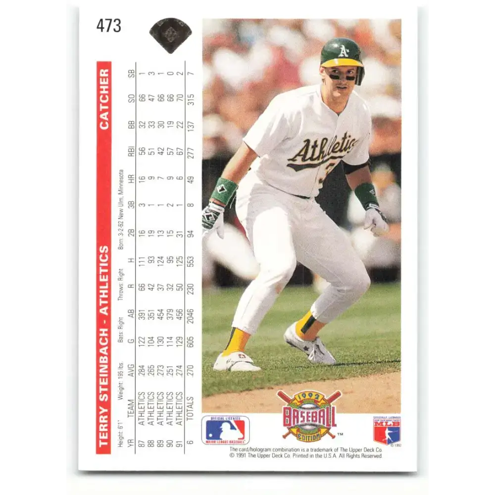 1992 Upper Deck #473 Terry Steinbach NM-MT Oakland Athletics Baseball Card - Baseball Card Single