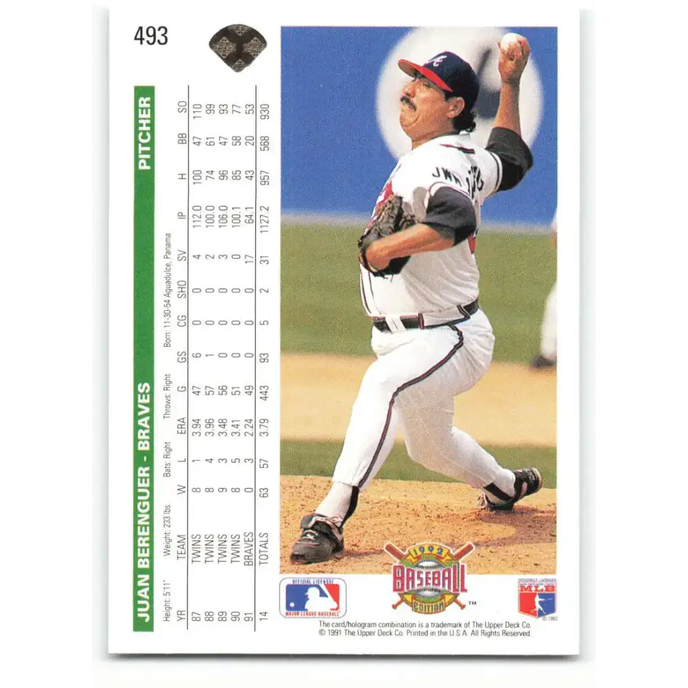 1992 Upper Deck #493 Juan Berenguer NM-MT Atlanta Braves Baseball Card - Baseball Card Single