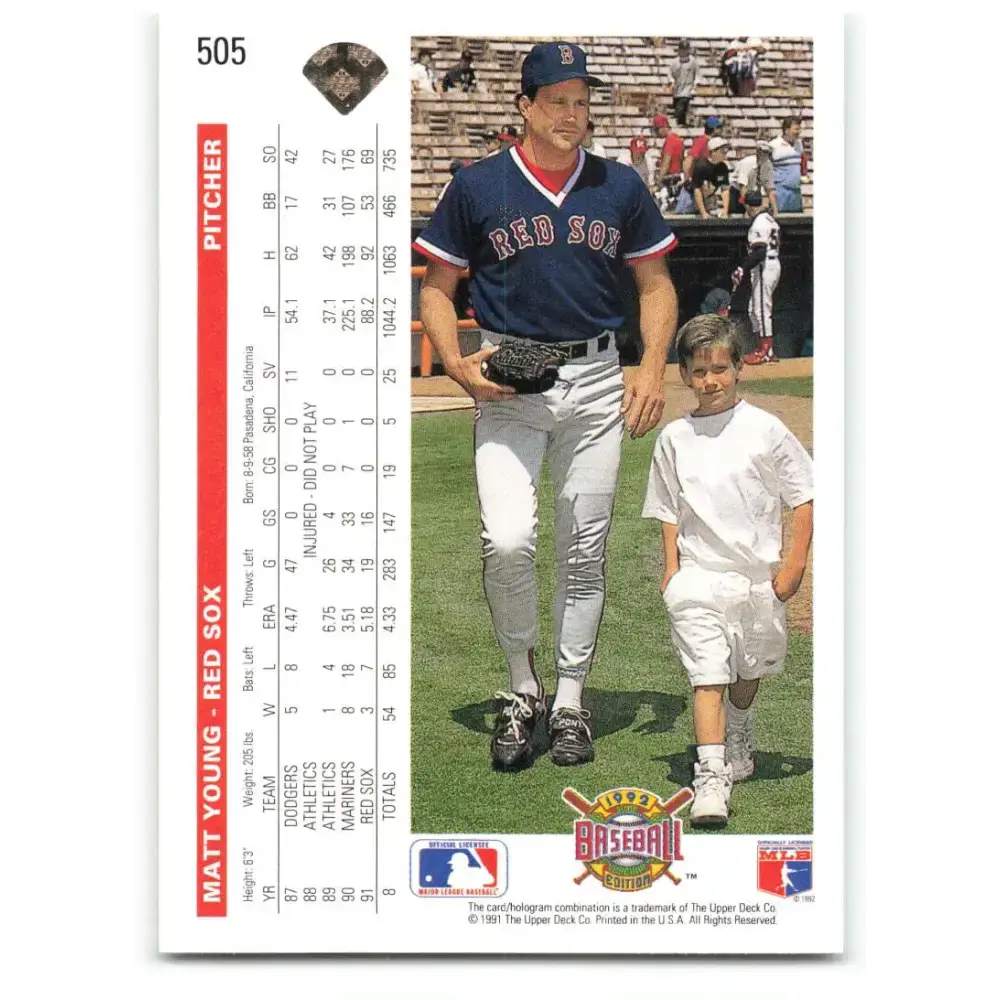 1992 Upper Deck #505 Matt Young NM-MT Boston Red Sox Baseball Card - Baseball Card Single