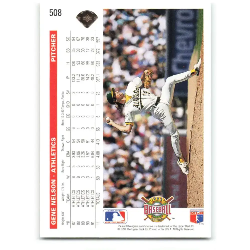 1992 Upper Deck #508 Gene Nelson NM-MT Oakland Athletics Baseball Card - Baseball Card Single