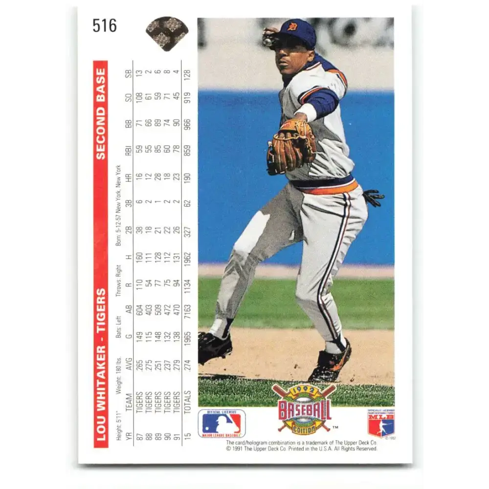 1992 Upper Deck #516 Lou Whitaker NM-MT Detroit Tigers Baseball Card - Baseball Card Single