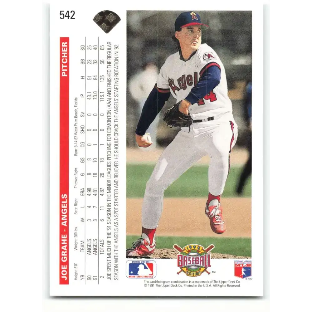 1992 Upper Deck #542 Joe Grahe NM-MT California Angels Baseball Card - Baseball Card Single