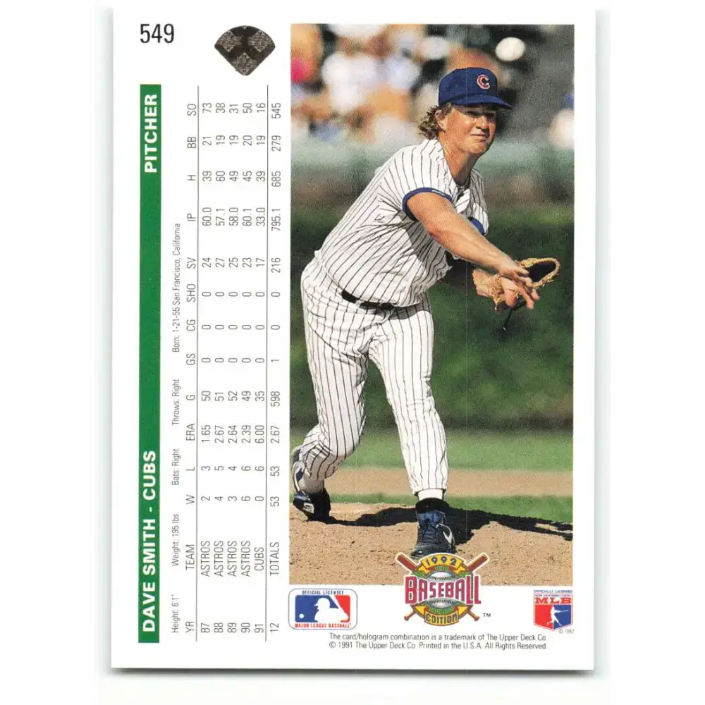 1992 Upper Deck #549 Dave Smith NM-MT Chicago Cubs Baseball Card - Baseball Card Single