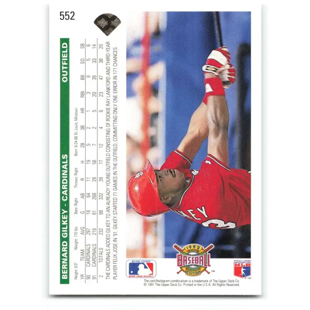 1992 Upper Deck #552 Bernard Gilkey NM-MT St. Louis Cardinals Baseball Card - Baseball Card Single