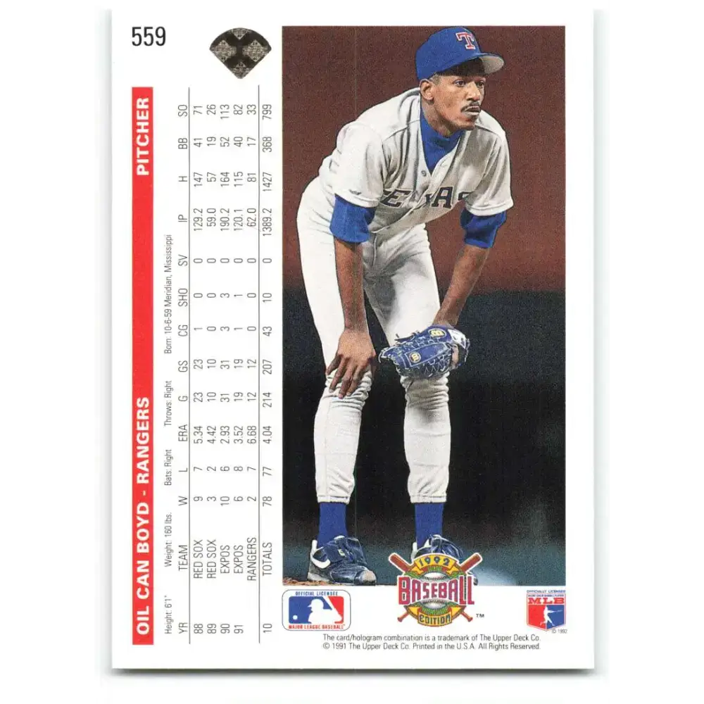 1992 Upper Deck #559 Oil Can Boyd NM-MT Texas Rangers Baseball Card - Baseball Card Single