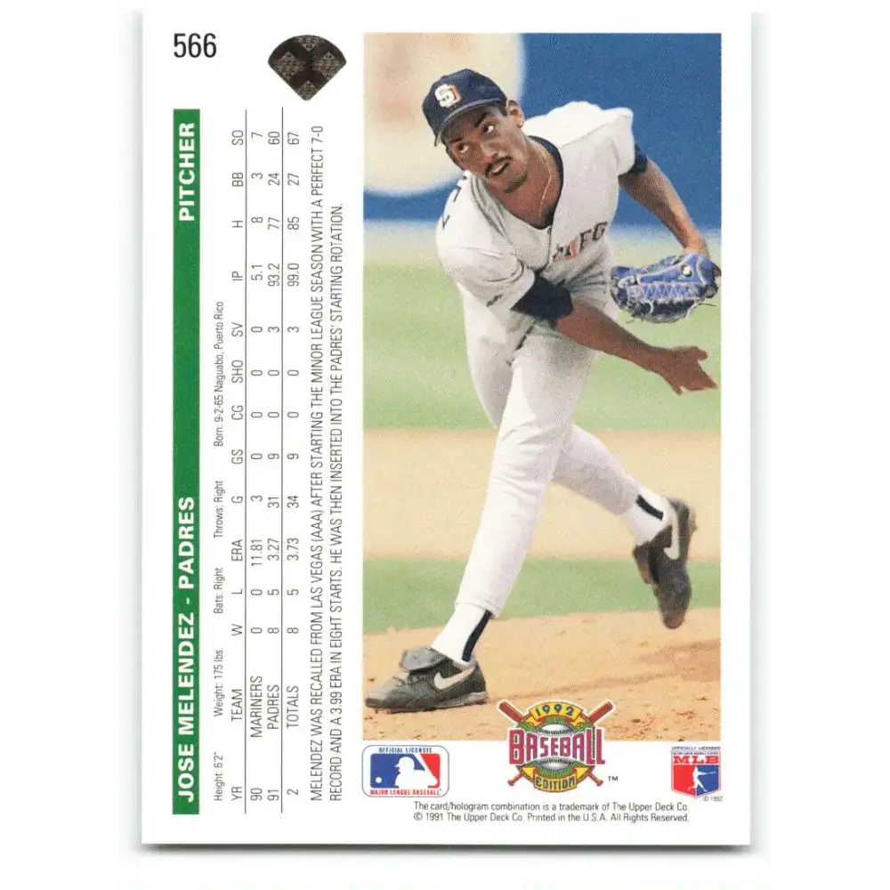 1992 Upper Deck #566 Jose Melendez NM-MT San Diego Padres Baseball Card - Baseball Card Single