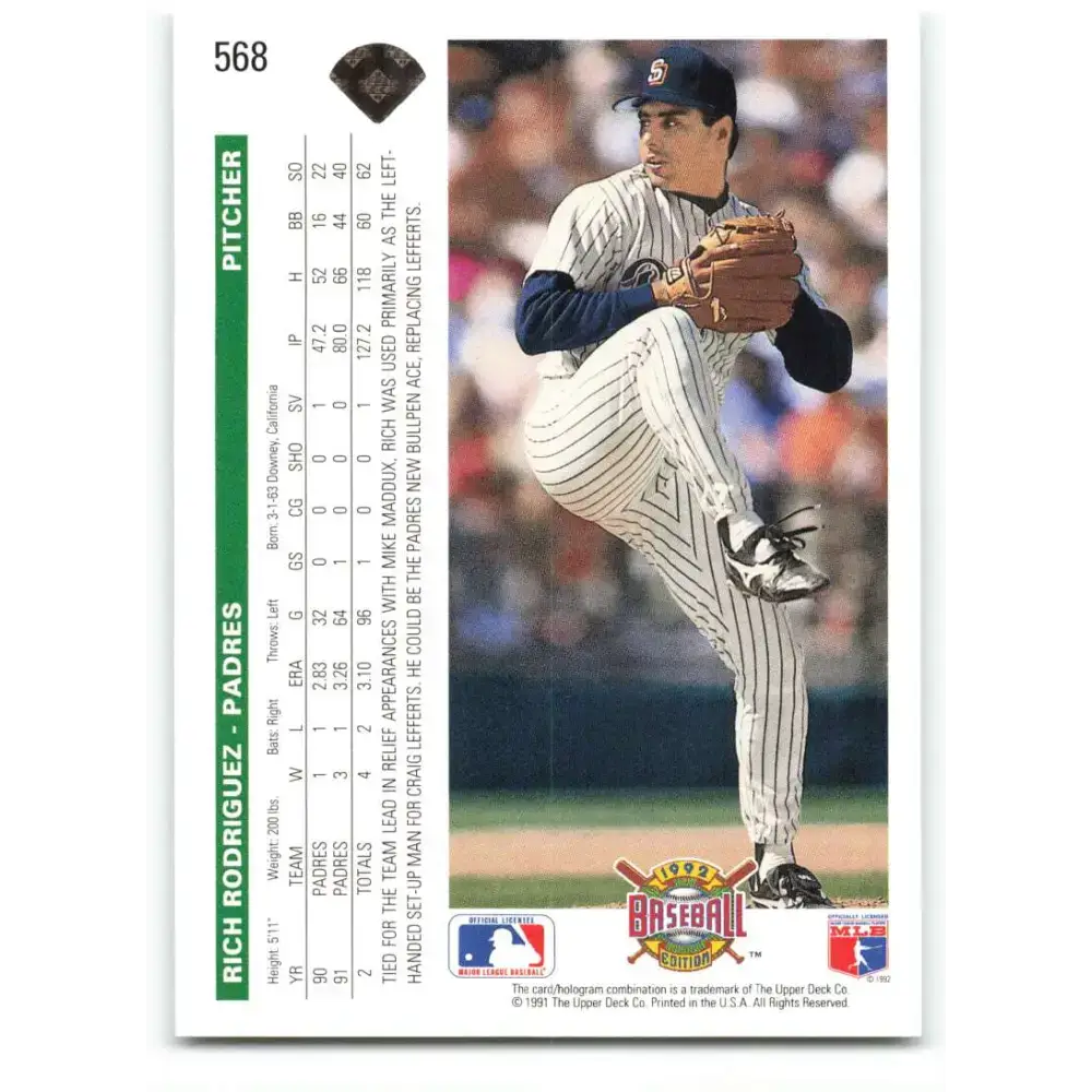 1992 Upper Deck #568 Rich Rodriguez NM-MT San Diego Padres Baseball Card - Baseball Card Single