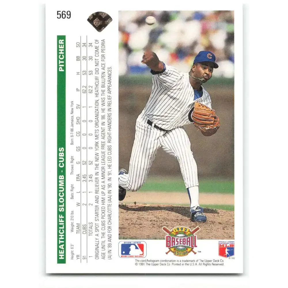 1992 Upper Deck #569 Heathcliff Slocumb NM-MT Chicago Cubs Baseball Card - Baseball Card Single
