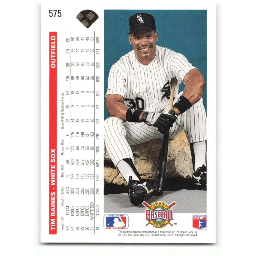 1992 Upper Deck #575 Tim Raines NM-MT Chicago White Sox Baseball Card - Baseball Card Single