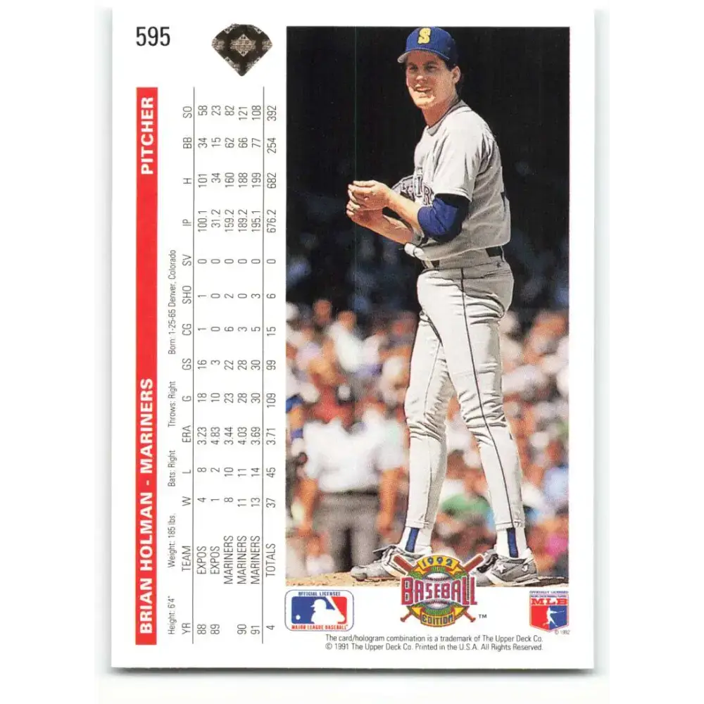 1992 Upper Deck #595 Brian Holman NM-MT Seattle Mariners Baseball Card - Baseball Card Single