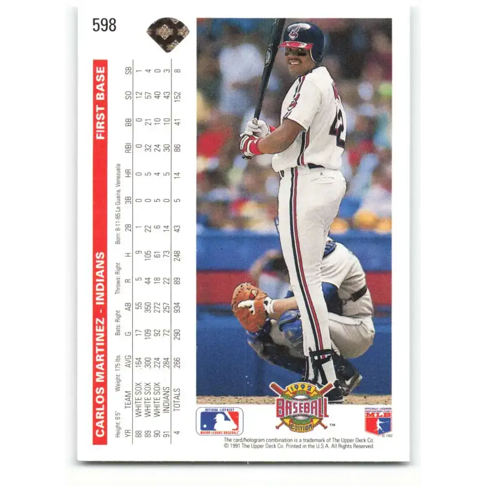 1992 Upper Deck #598 Carlos Martinez NM-MT Cleveland Indians Baseball Card - Baseball Card Single