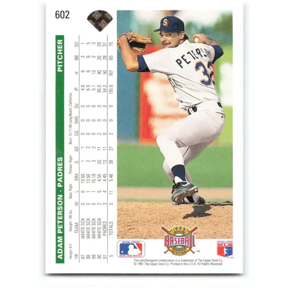 1992 Upper Deck #602 Adam Peterson NM-MT San Diego Padres Baseball Card - Baseball Card Single