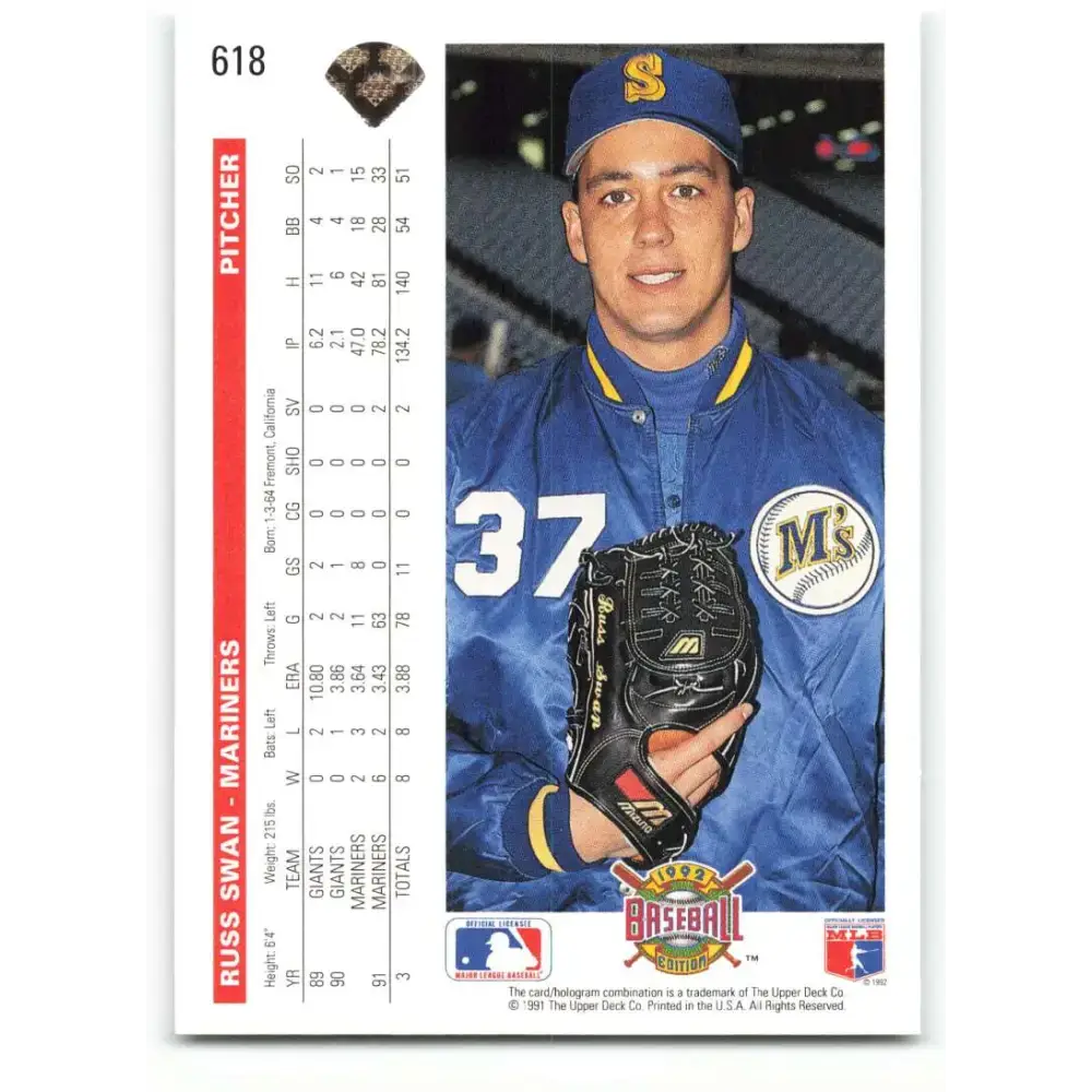 1992 Upper Deck #618 Russ Swan NM-MT Seattle Mariners Baseball Card - Baseball Card Single