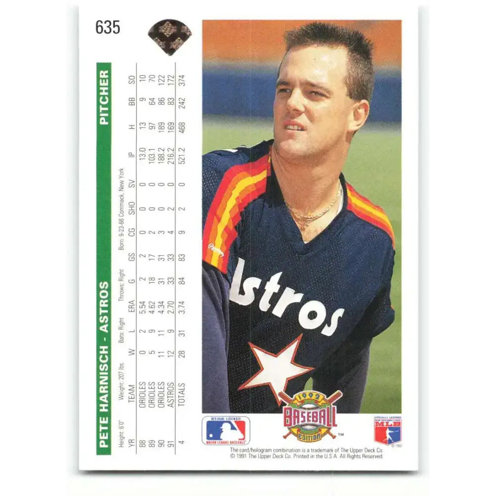 1992 Upper Deck #635 Pete Harnisch NM-MT Houston Astros Baseball Card - Baseball Card Single
