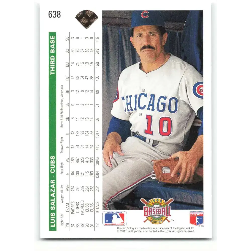 1992 Upper Deck #638 Luis Salazar NM-MT Chicago Cubs Baseball Card - Baseball Card Single