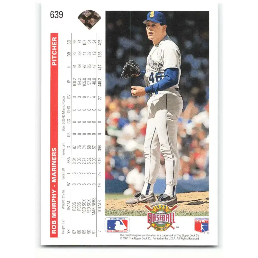 1992 Upper Deck #639 Rob Murphy NM-MT Seattle Mariners Baseball Card - Baseball Card Single