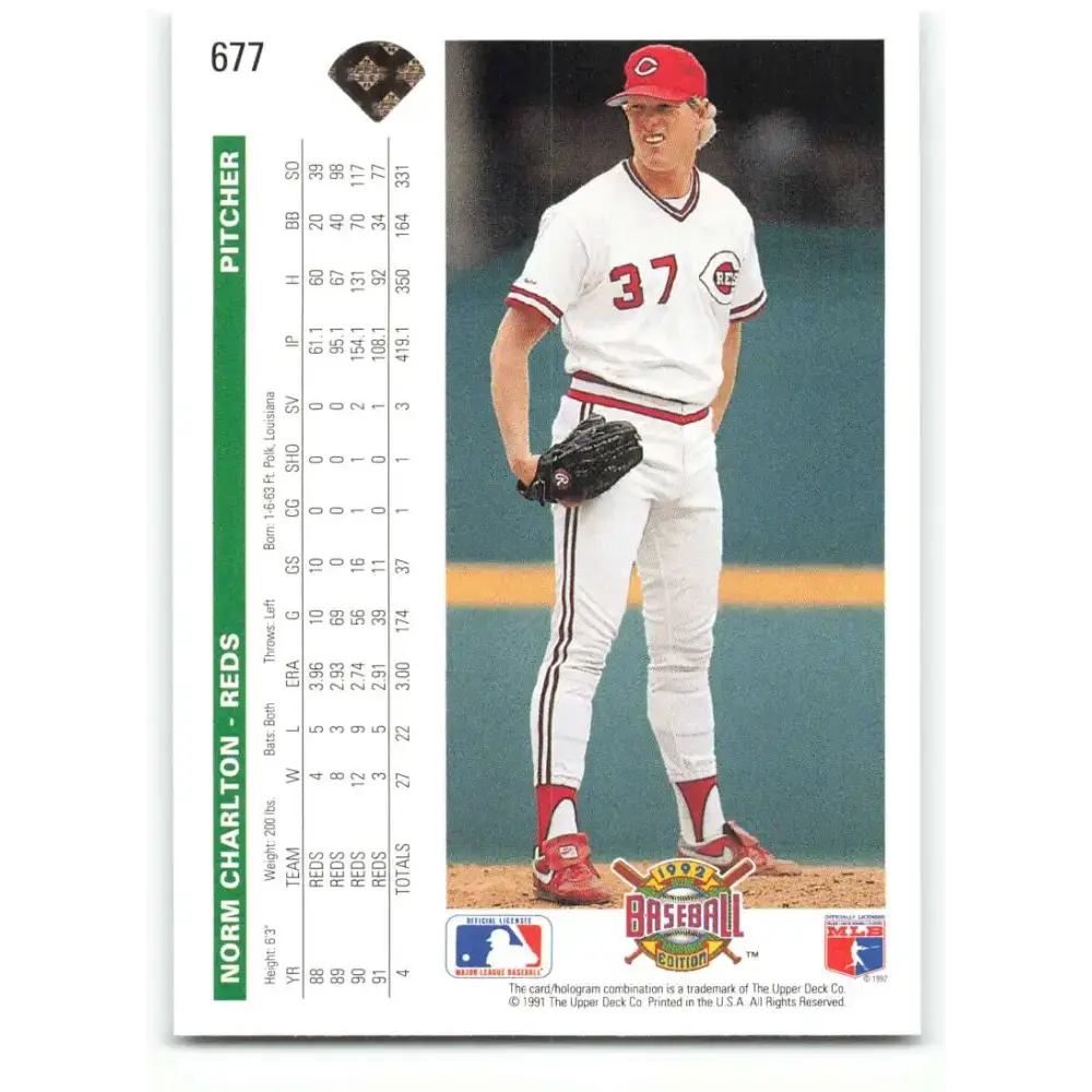 1992 Upper Deck #677 Norm Charlton NM-MT Cincinnati Reds Baseball Card - Baseball Card Single