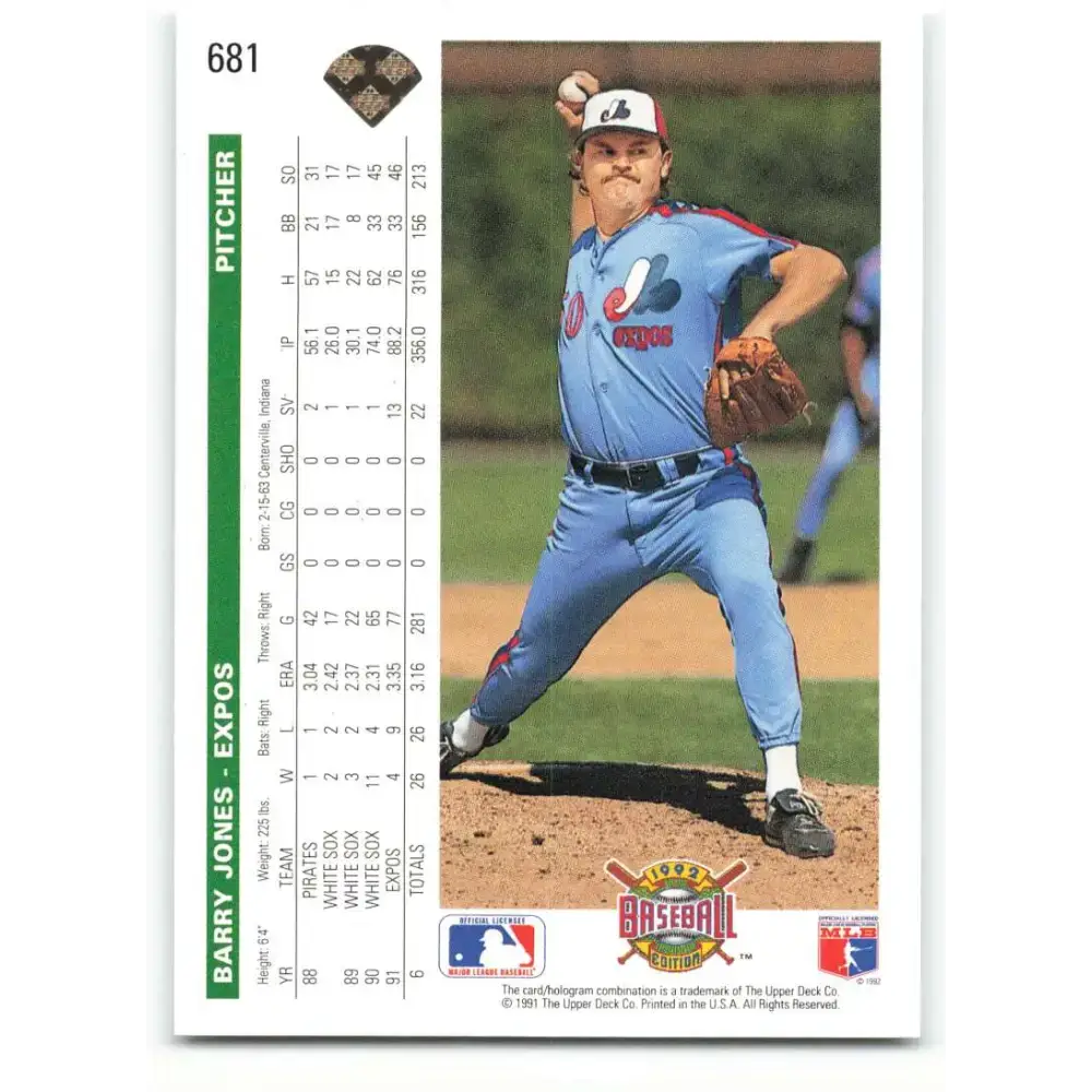 1992 Upper Deck #681 Barry Jones NM-MT Montreal Expos Baseball Card - Baseball Card Single