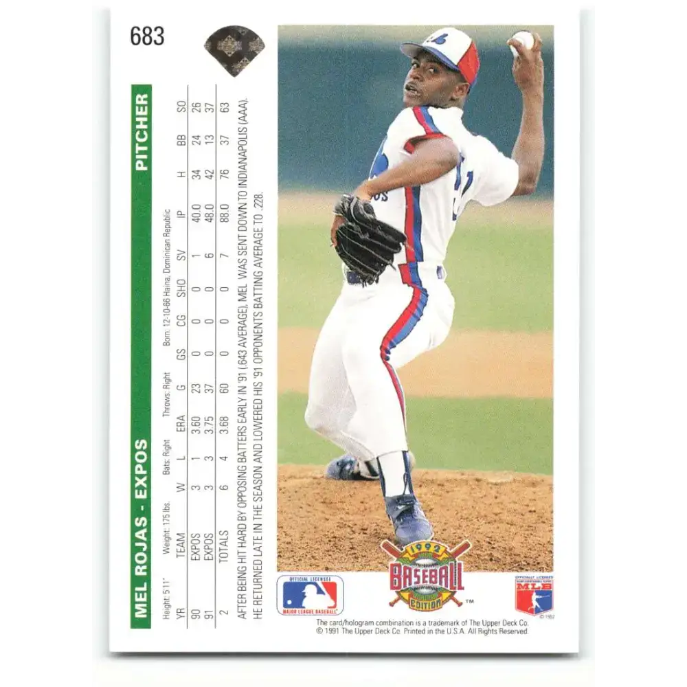 1992 Upper Deck #683 Mel Rojas NM-MT Montreal Expos Baseball Card - Baseball Card Single
