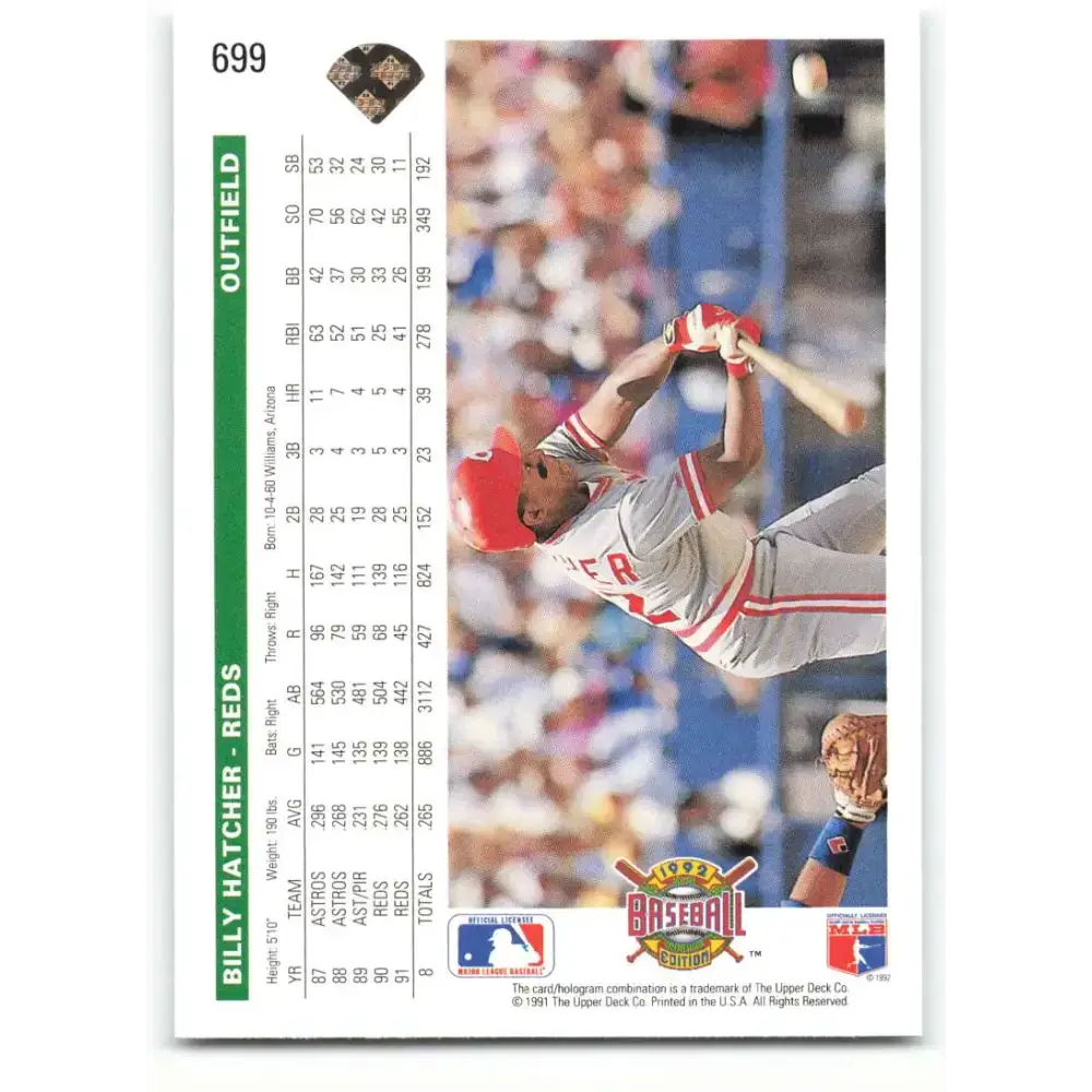 1992 Upper Deck #699 Billy Hatcher NM-MT Cincinnati Reds Baseball Card - Baseball Card Single